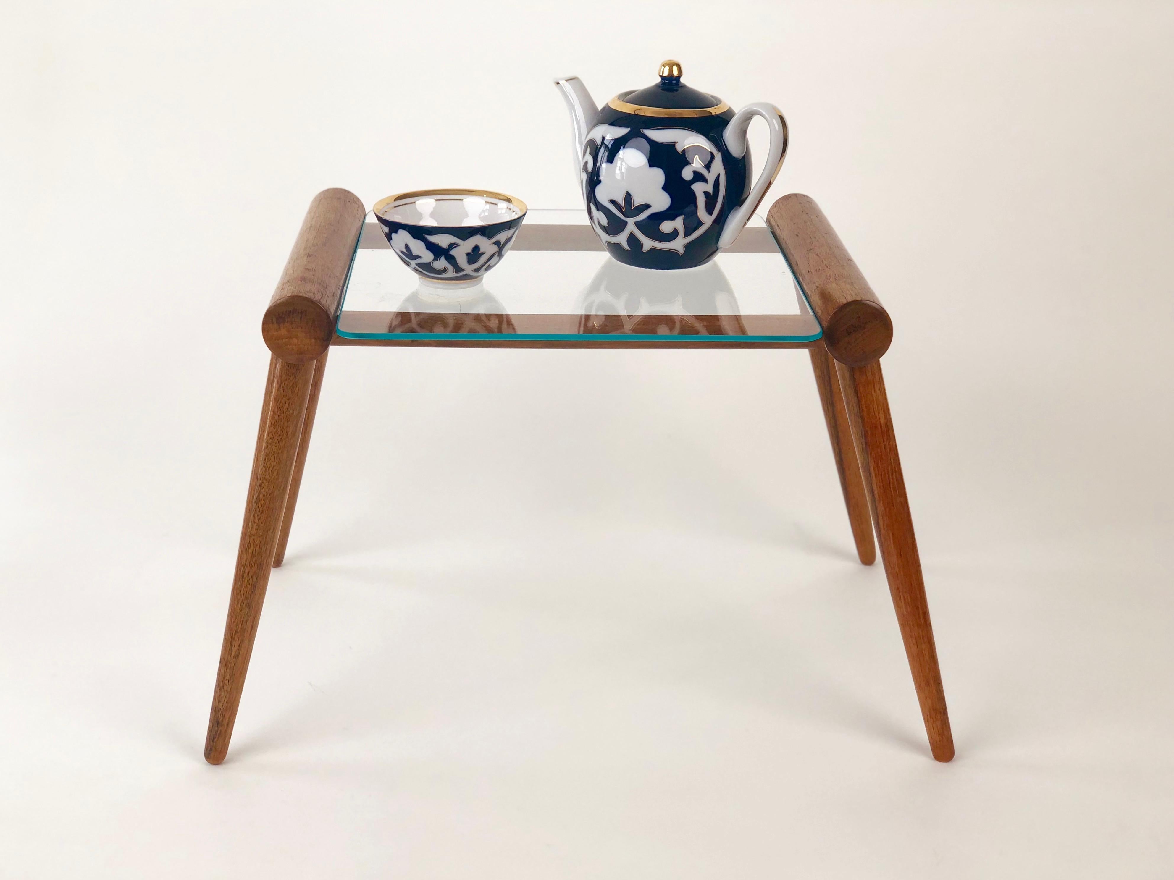 Maple Austrian Midcentury Small Table in Wood with Glass Plate from Max Kment, 1950 For Sale