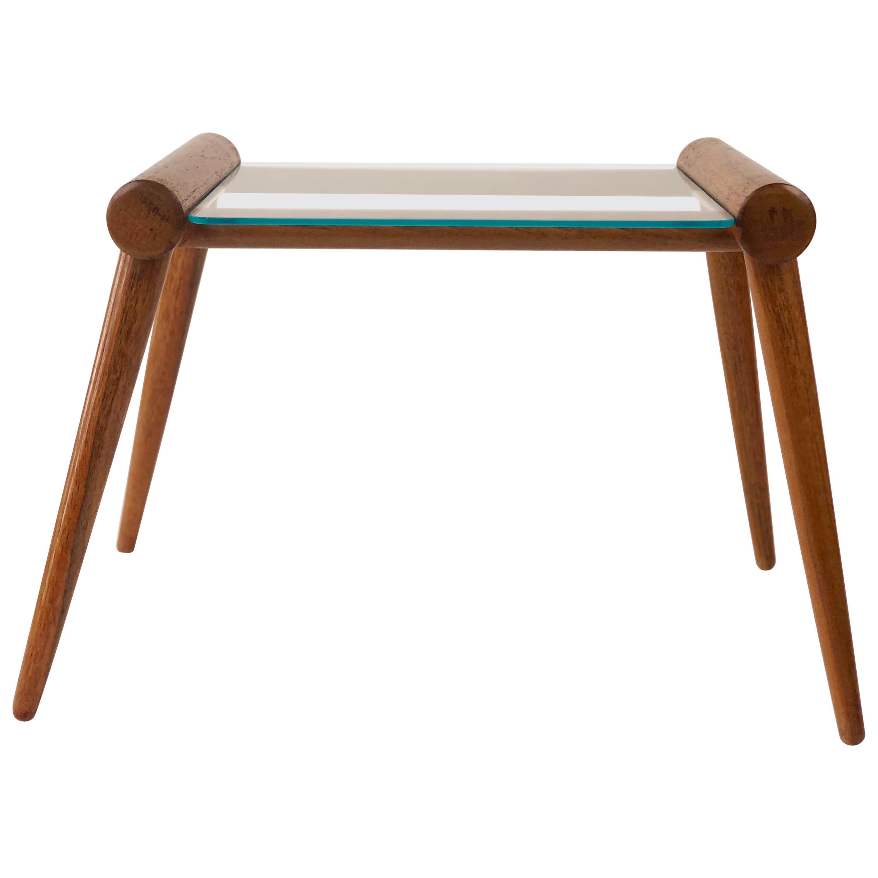 Austrian Midcentury Small Table in Wood with Glass Plate from Max Kment, 1950 For Sale