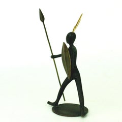 Austrian Midcentury African Warrior Bronze and Brass Sculpture by Hagenauer