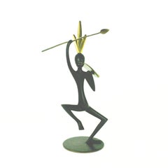 Austrian Midcentury African Warrior Bronze and Brass Sculpture by Hagenauer