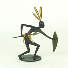 Austrian Midcentury African Warrior Bronze and Brass Sculpture by Hagenauer