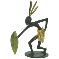 Austrian Midcentury African Warrior Bronze and Brass Sculpture by Hagenauer