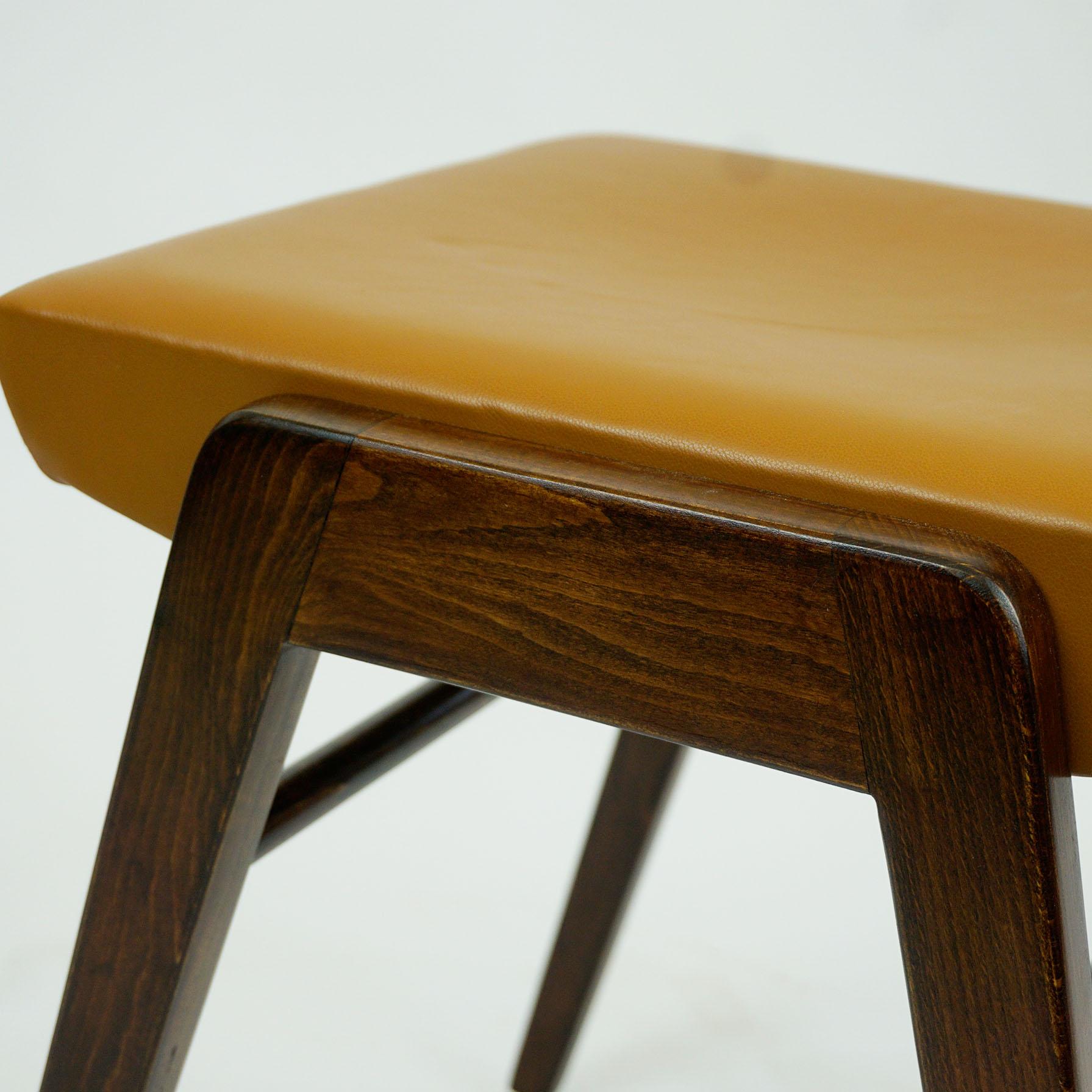 Austrian Midcentury Beech and Cognac Brown Leather Stool by Franz Schuster 6