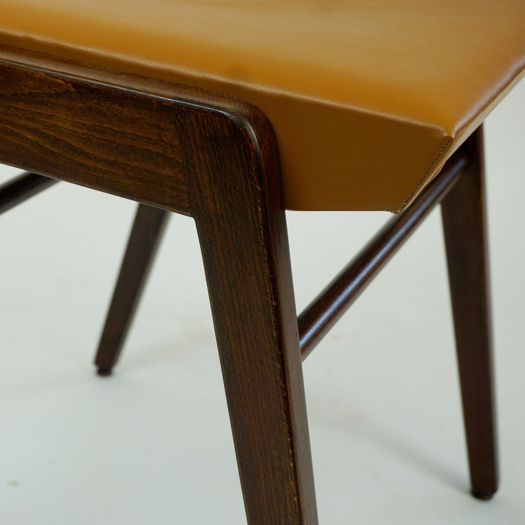 Austrian Midcentury Beech and Cognac Brown Leather Stool by Franz Schuster 7