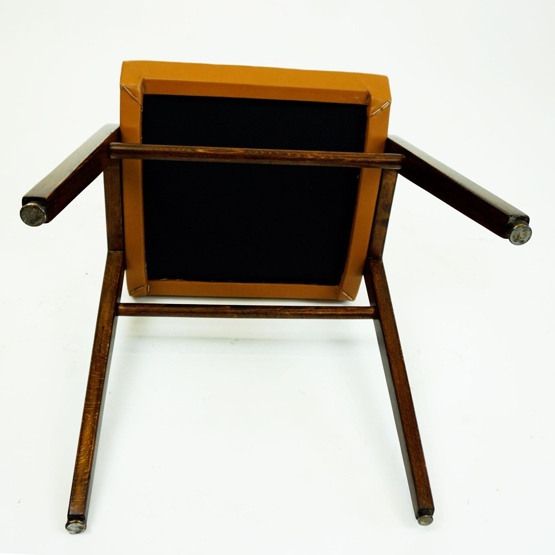Austrian Midcentury Beech and Cognac Brown Leather Stool by Franz Schuster 3