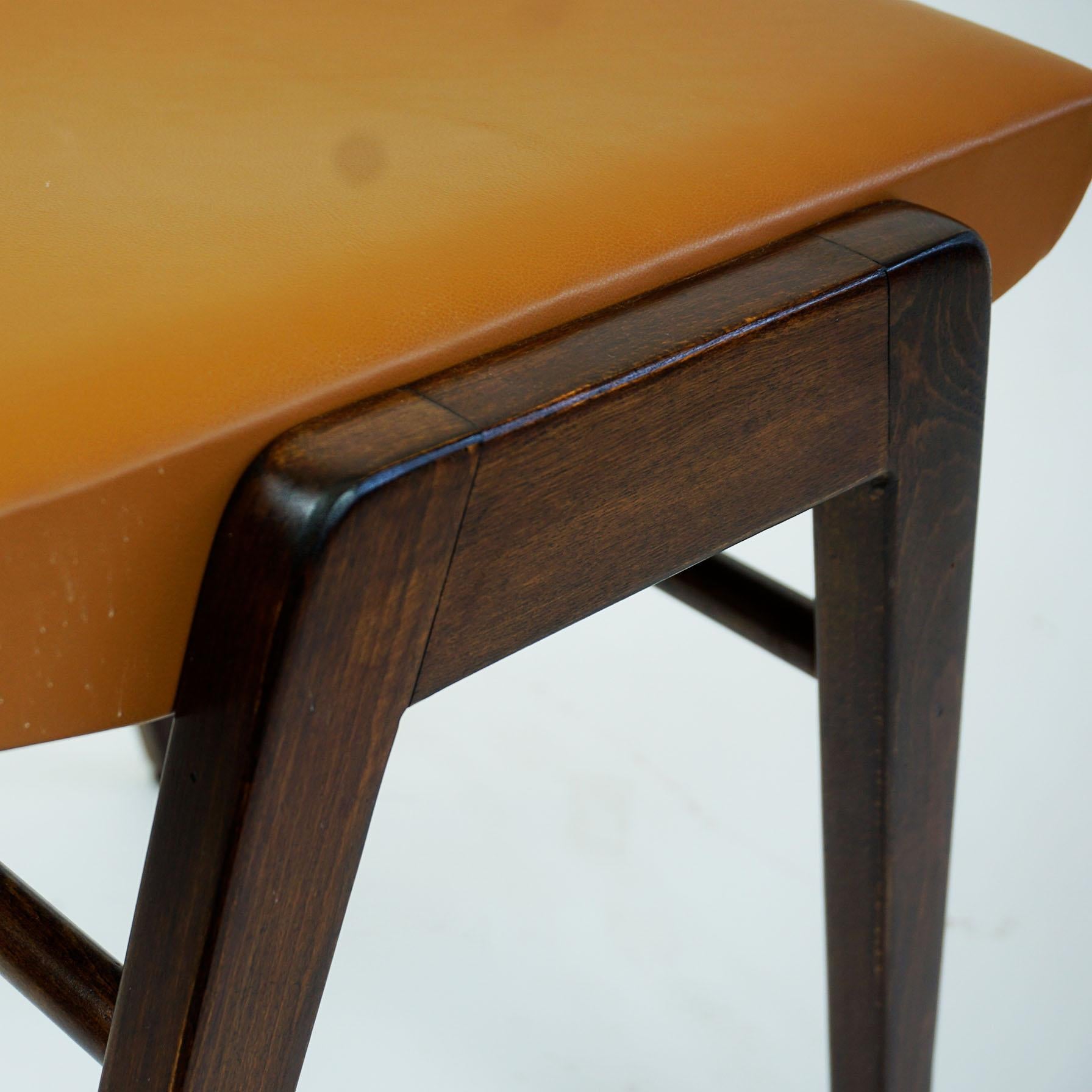 Austrian Midcentury Beech and Cognac Brown Leather Stool by Franz Schuster 4