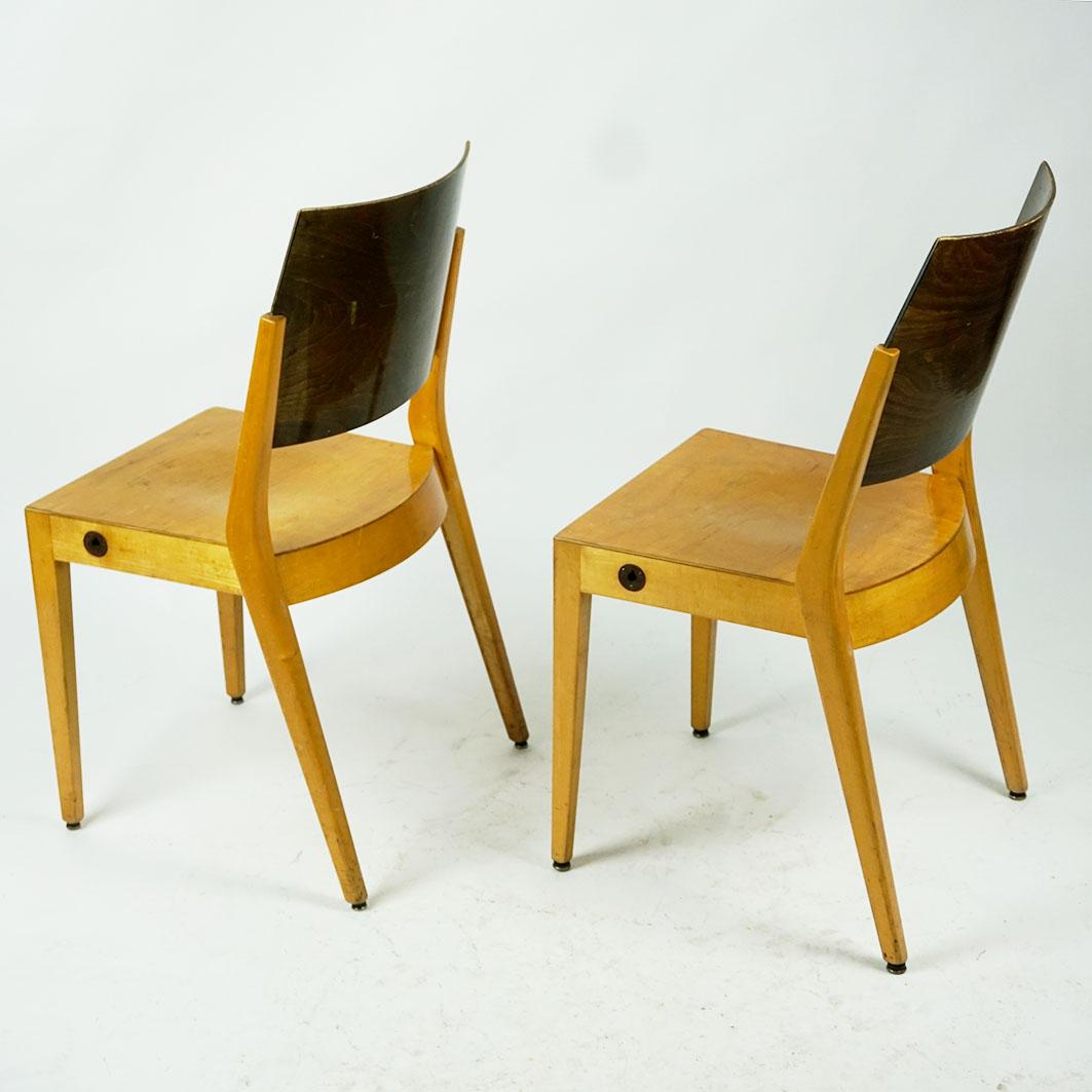 Austrian Midcentury Beech Stacking Chairs by Karl Schwanzer for Thonet For Sale 1