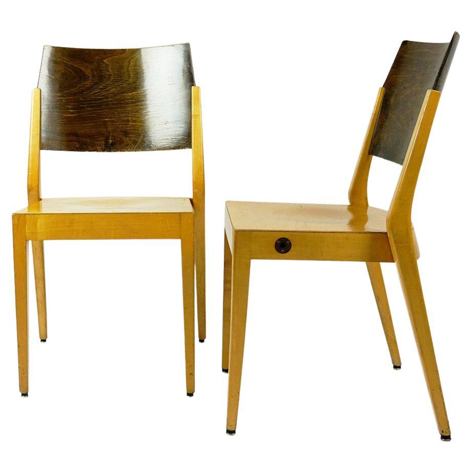 Austrian Midcentury Beech Stacking Chairs by Karl Schwanzer for Thonet For Sale