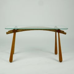 Table d'appoint autrichienne du milieu du siècle en bois de hêtre avec plateau en cordon et verre par Max Kment