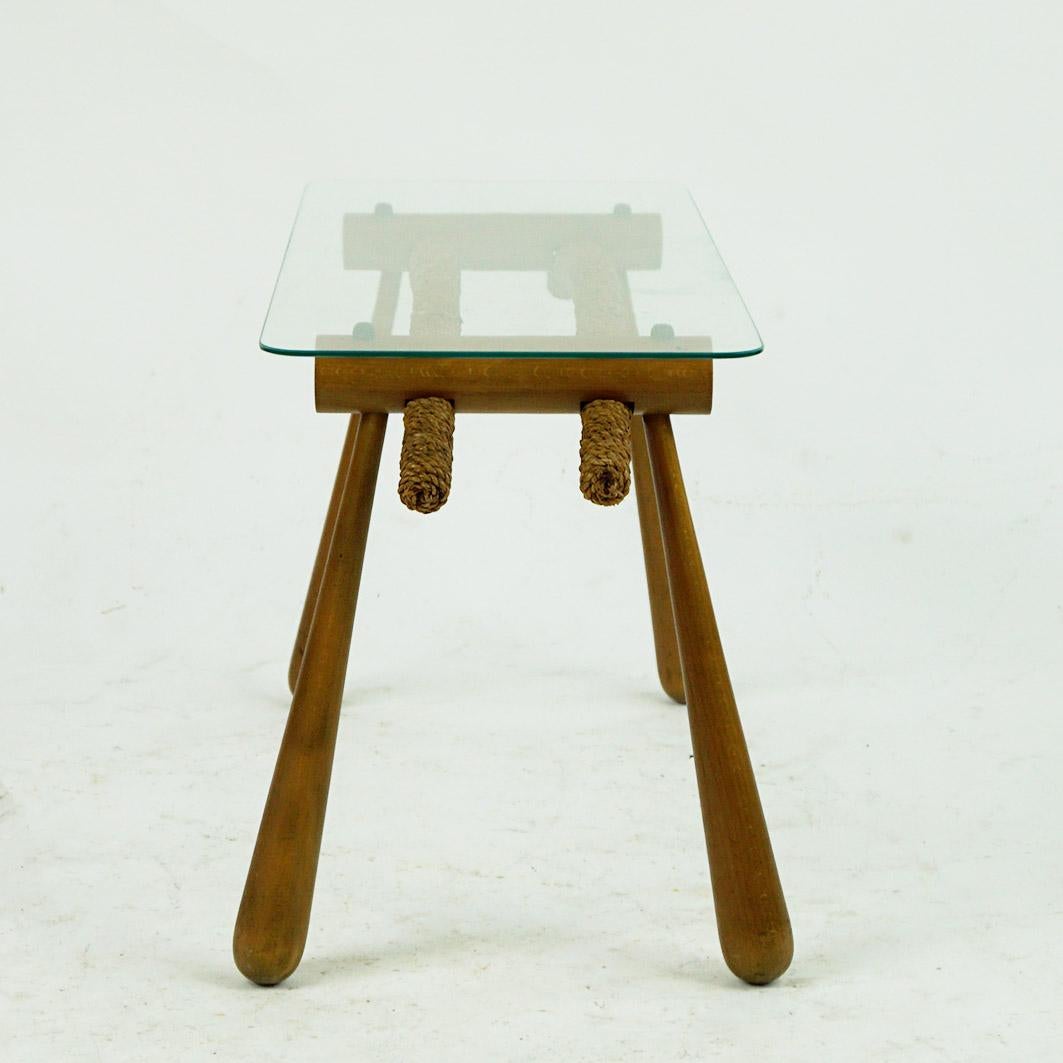 Austrian Midcentury Beechwood Side Table with Cord and Glass Top by Max Kment For Sale 2