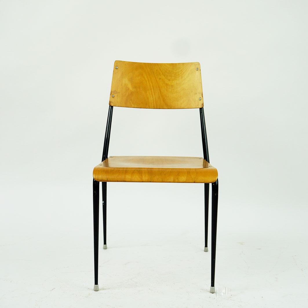 Steel Austrian Midcentury Beechwood Stacking Chairs by Sonett For Sale