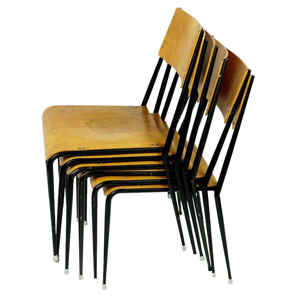 Austrian Midcentury Beechwood Stacking Chairs by Sonett For Sale