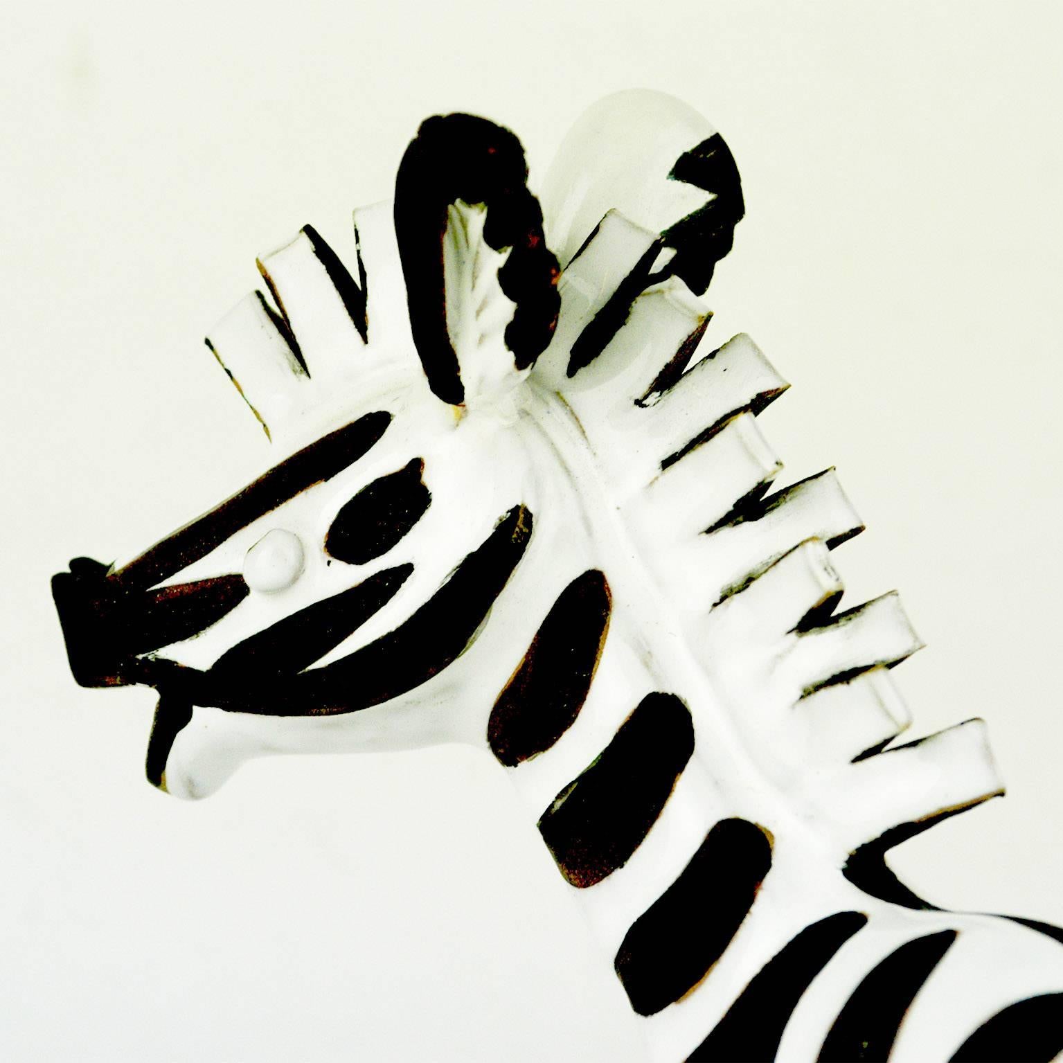 Mid-20th Century Austrian Midcentury Black and White Glazed Ceramic Zebra by Leopold Anzengruber