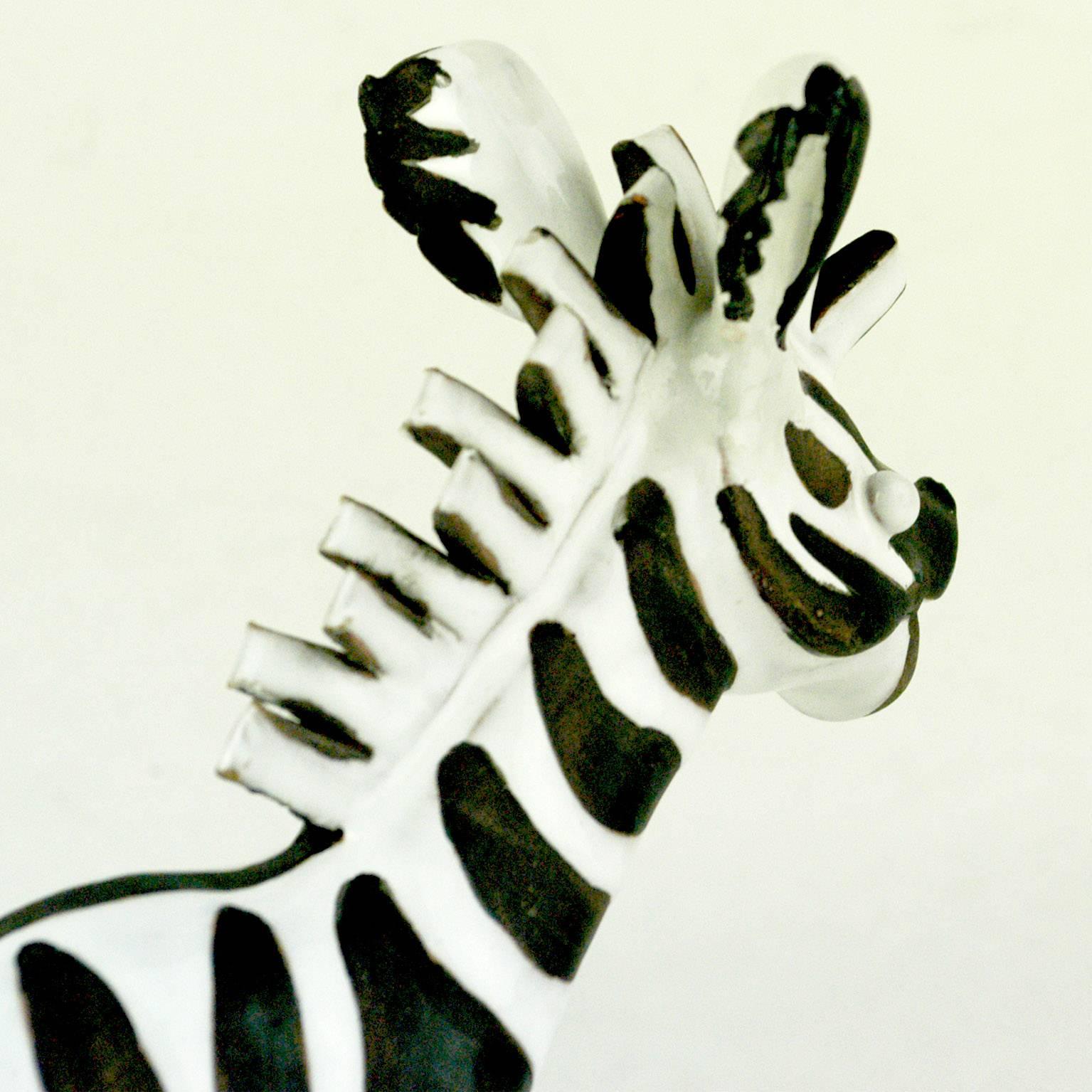 Austrian Midcentury Black and White Glazed Ceramic Zebra by Leopold Anzengruber 1