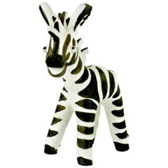 Vintage Austrian Midcentury Black and White Glazed Ceramic Zebra by Leopold Anzengruber