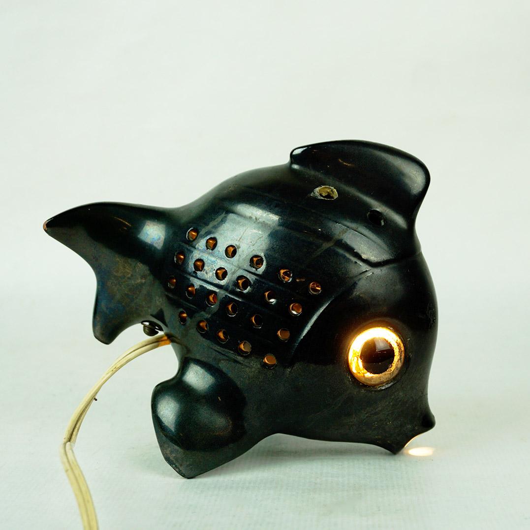 Mid-Century Modern Austrian Midcentury Black Ceramic Fish by Anzengruber Keramik For Sale