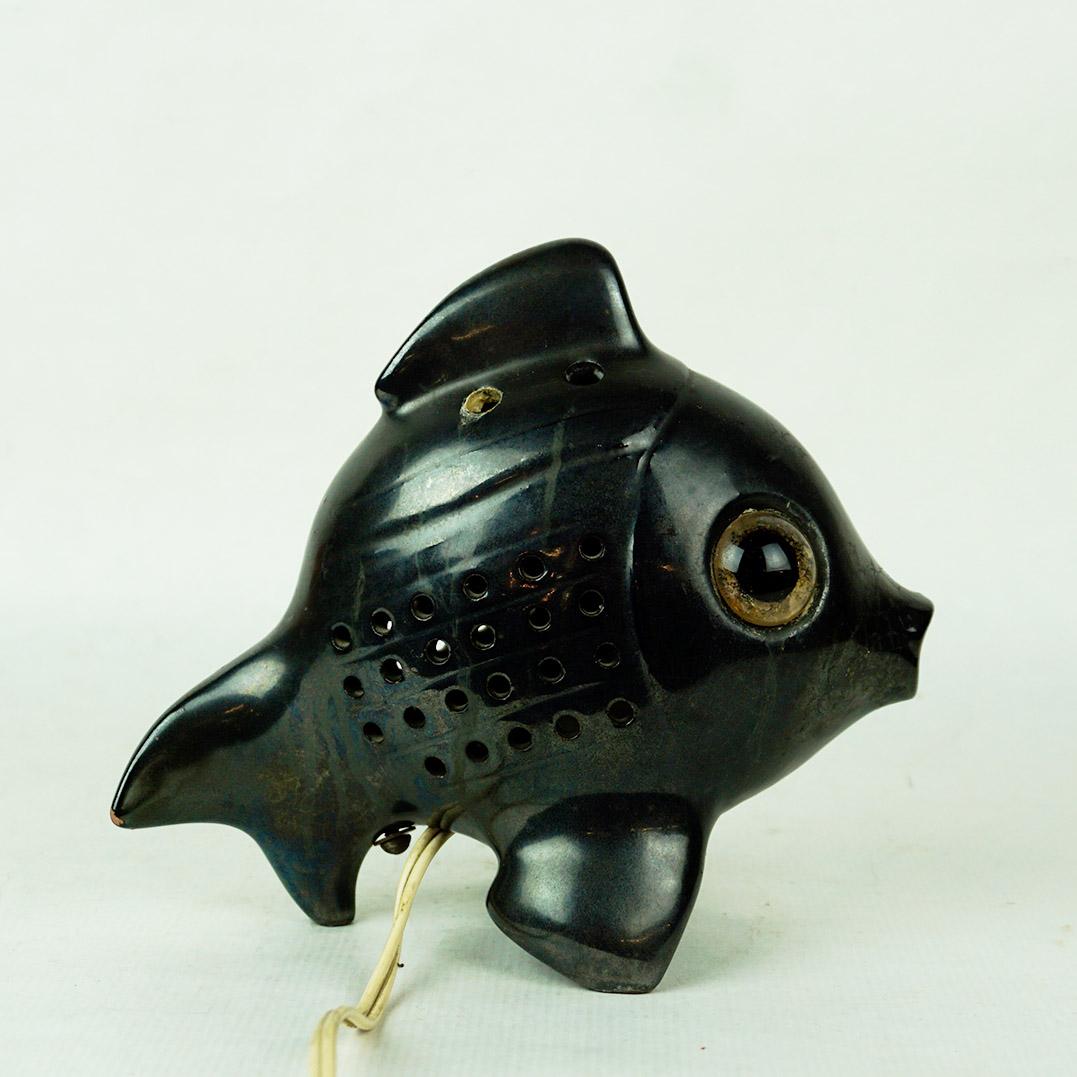 Austrian Midcentury Black Ceramic Fish by Anzengruber Keramik In Good Condition For Sale In Vienna, AT