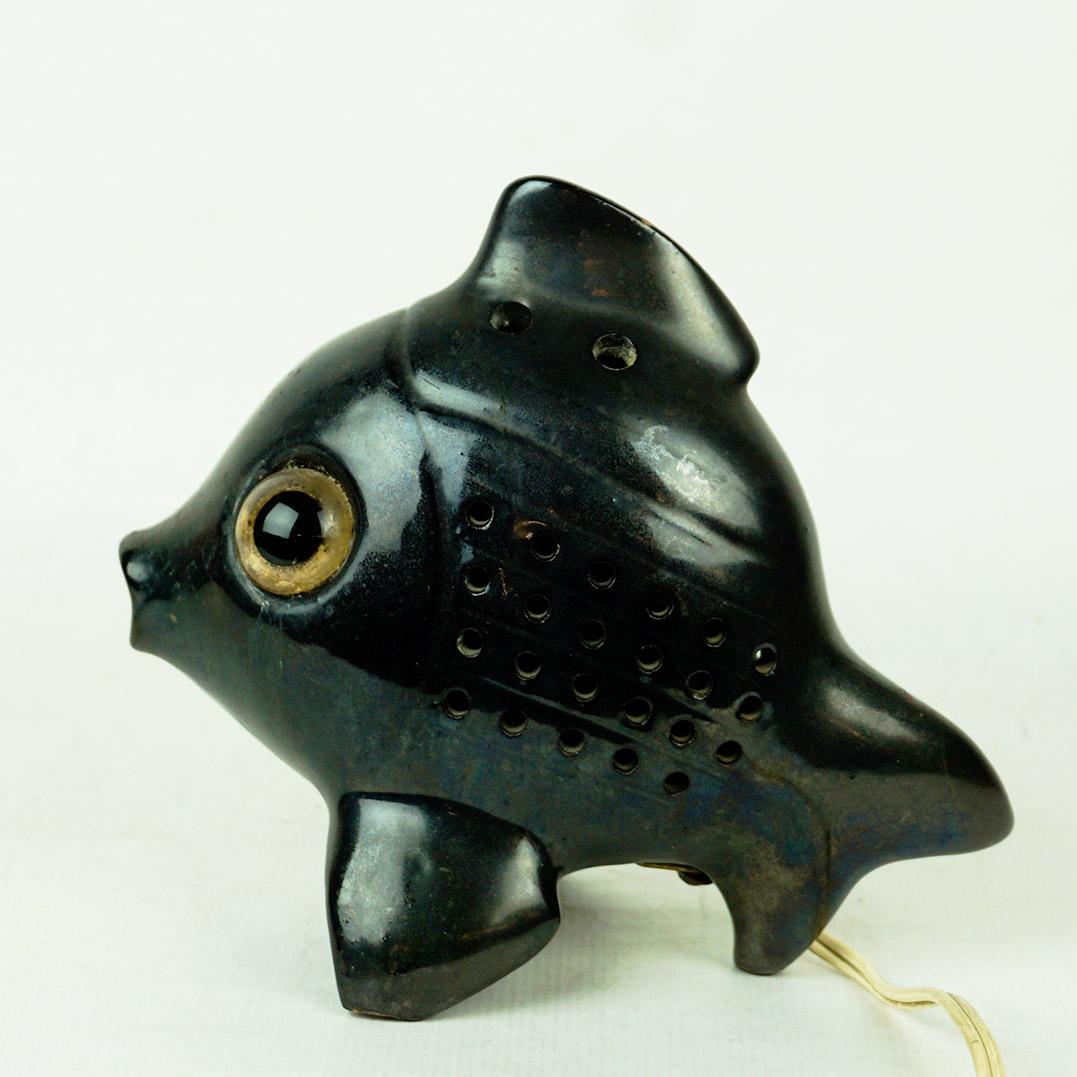 Austrian Midcentury Black Ceramic Fish by Anzengruber Keramik For Sale 1