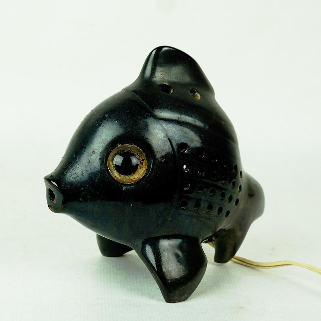 Austrian Midcentury Black Ceramic Fish by Anzengruber Keramik For Sale 2