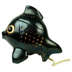 Austrian Midcentury Black Ceramic Fish by Anzengruber Keramik