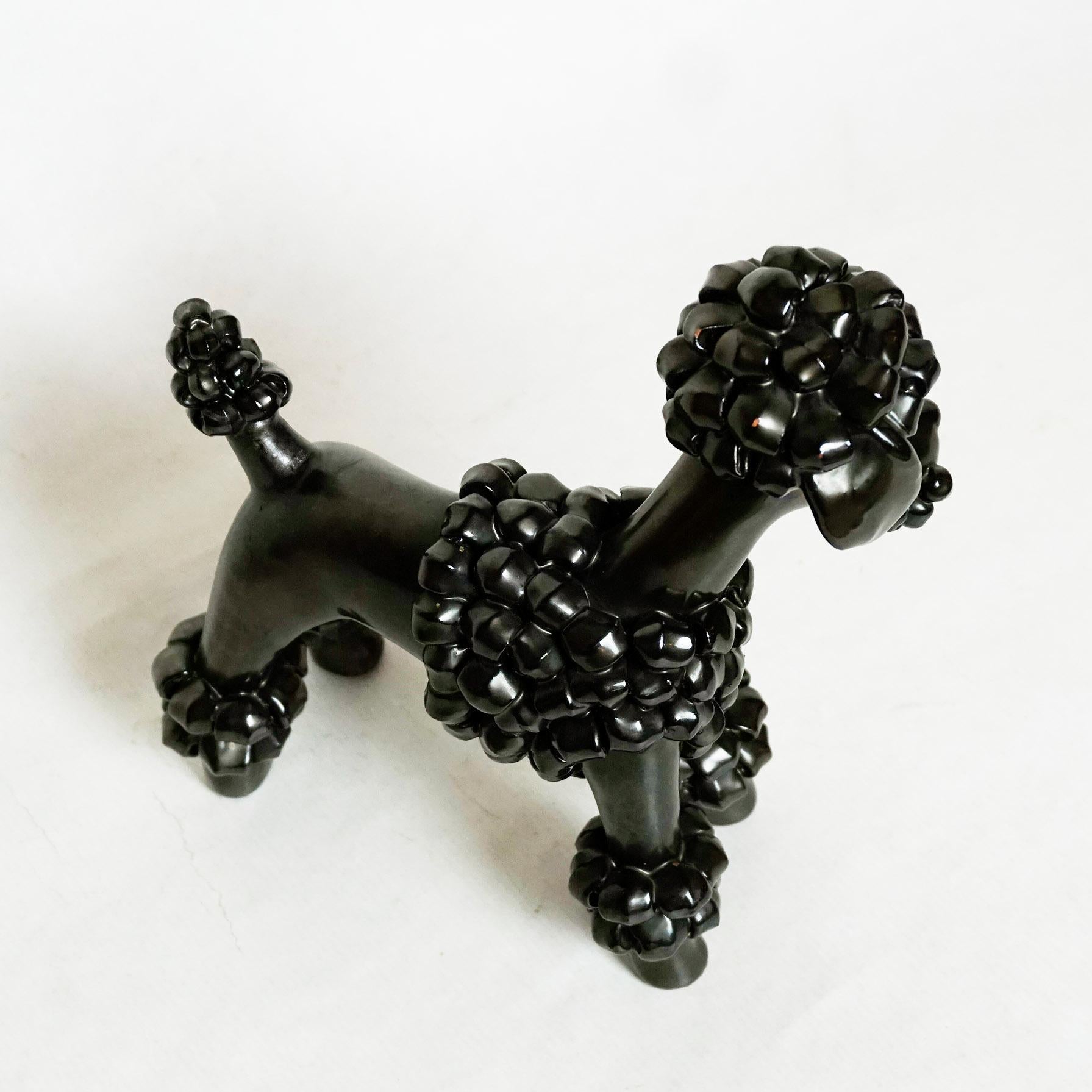 Mid-Century Modern Austrian Midcentury Black Glazed Ceramic Dog 