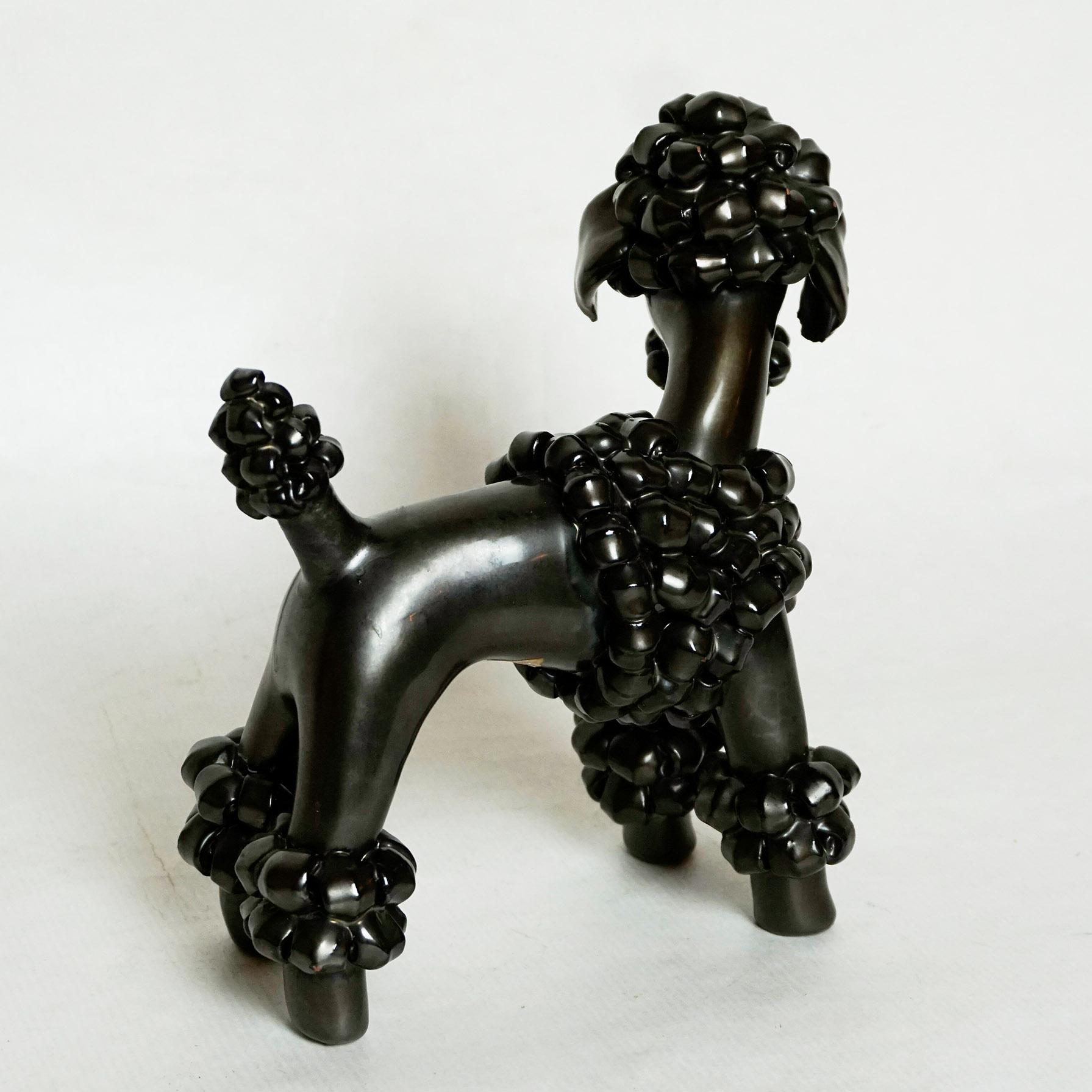 Austrian Midcentury Black Glazed Ceramic Dog 