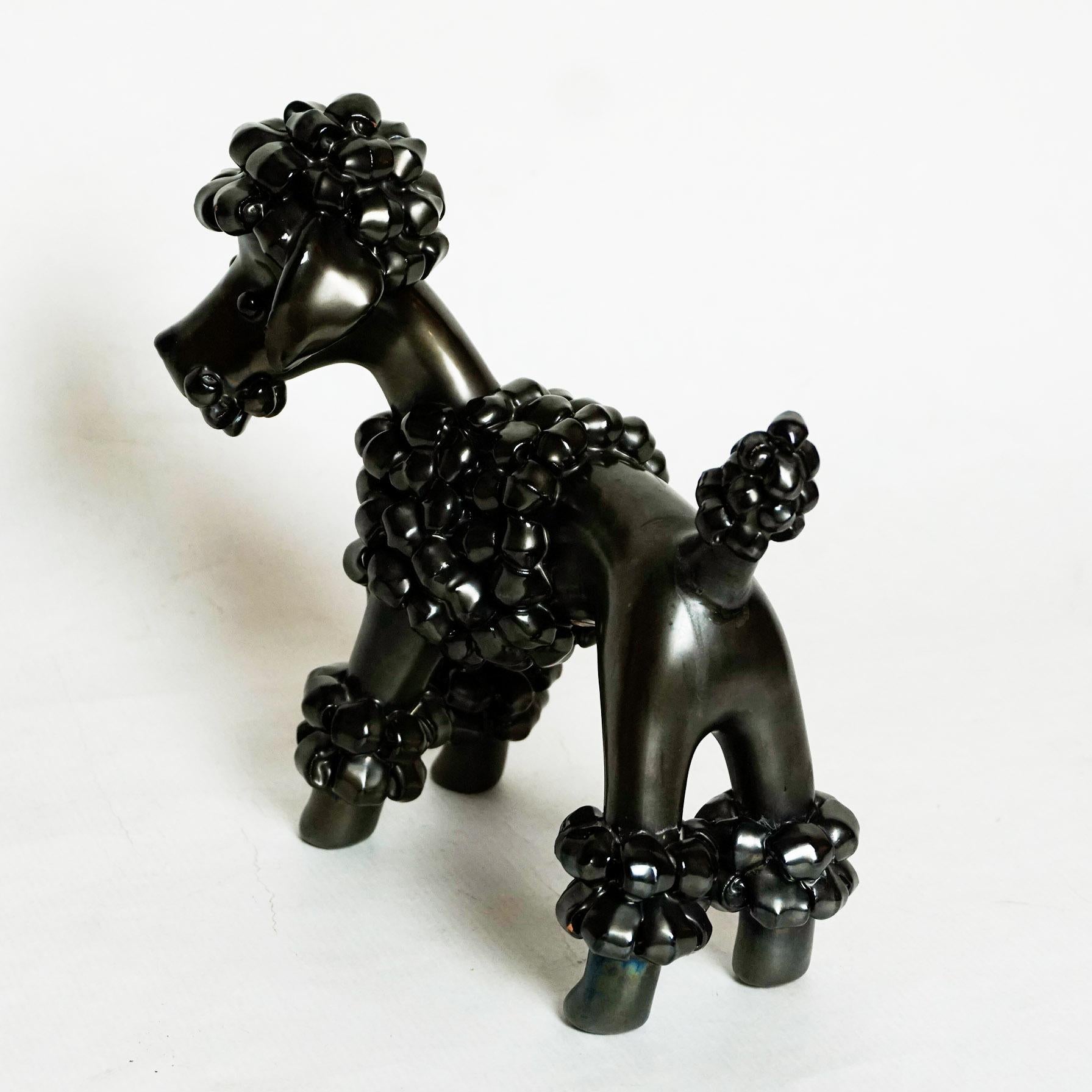 Austrian Midcentury Black Glazed Ceramic Dog 