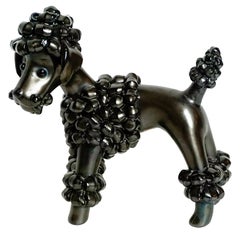 Retro Austrian Midcentury Black Glazed Ceramic Dog "Poodle" by Leopold Anzengruber