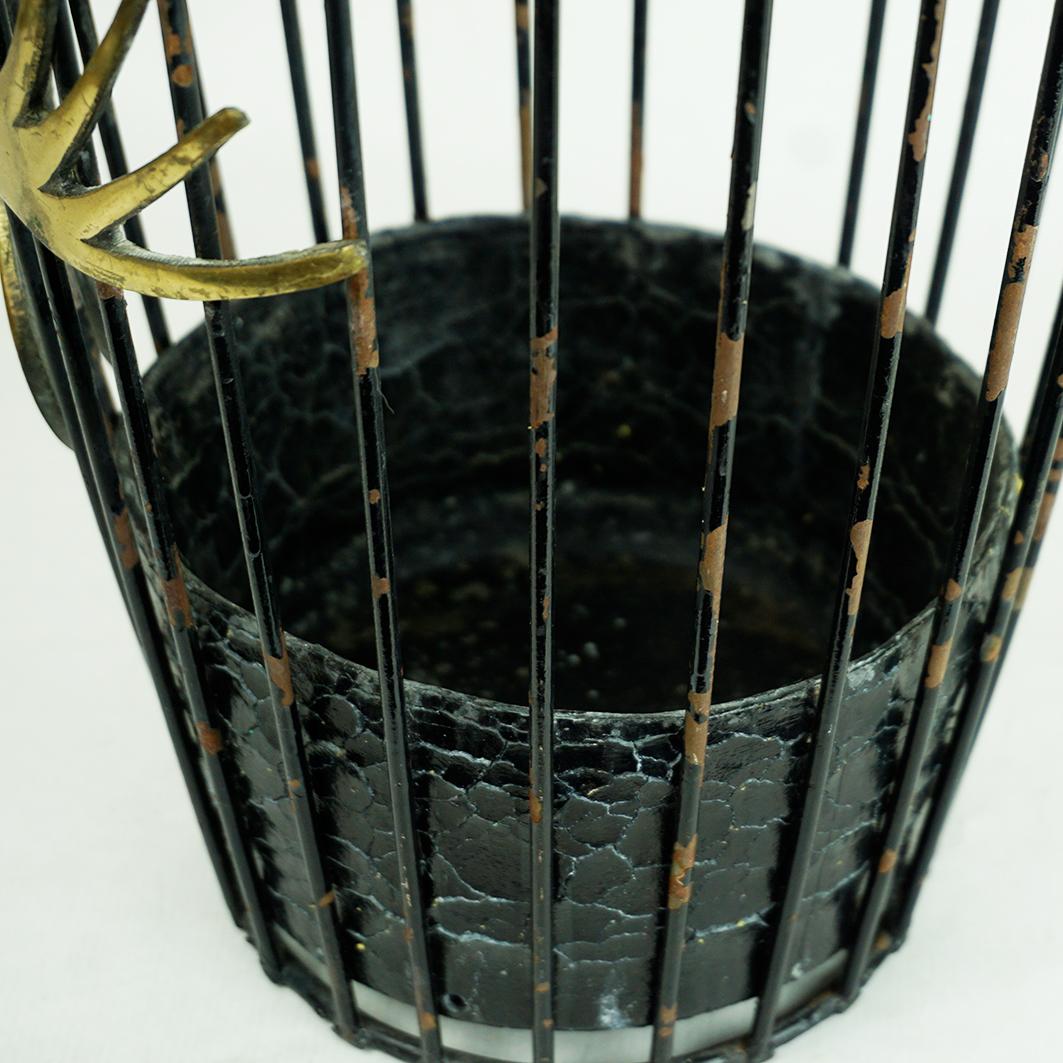 Blackened Austrian Mid Century Black Metal and Brass Fish Umbrella Stand by Walter Bosse For Sale
