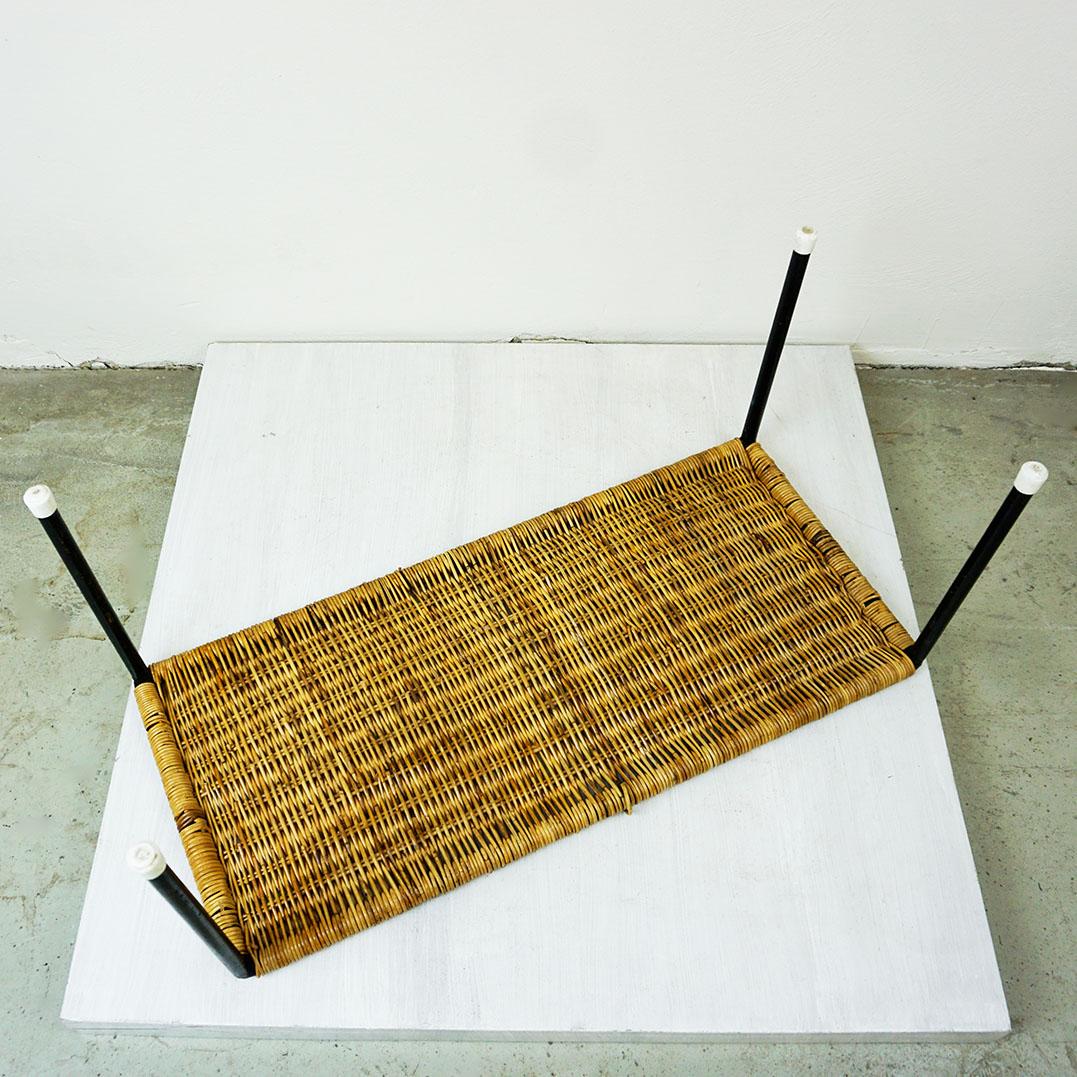 Austrian Midcentury Black Steel and Wicker Side Table by Carl Auböck For Sale 5