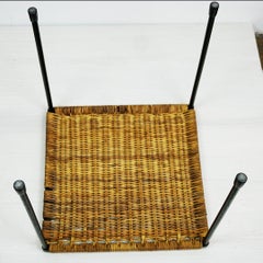 Austrian Midcentury Black Steel and Wicker Side Table by Carl Auböck