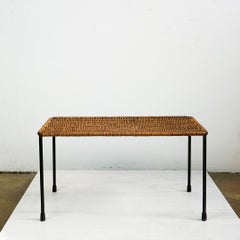 Austrian Midcentury Black Steel and Wicker Side Table by Carl Auböck