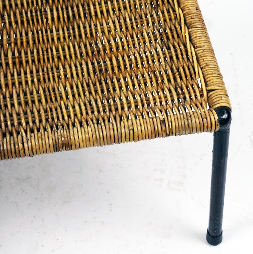 Mid-Century Modern Austrian Midcentury Black Steel and Wicker Side Table by Carl Auböck For Sale