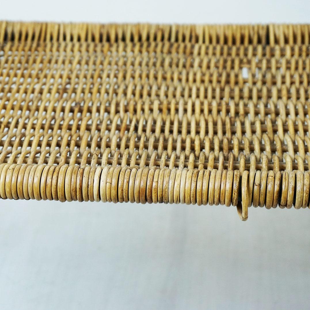 Mid-Century Modern Austrian Midcentury Black Steel and Wicker Side Table by Carl Auböck For Sale