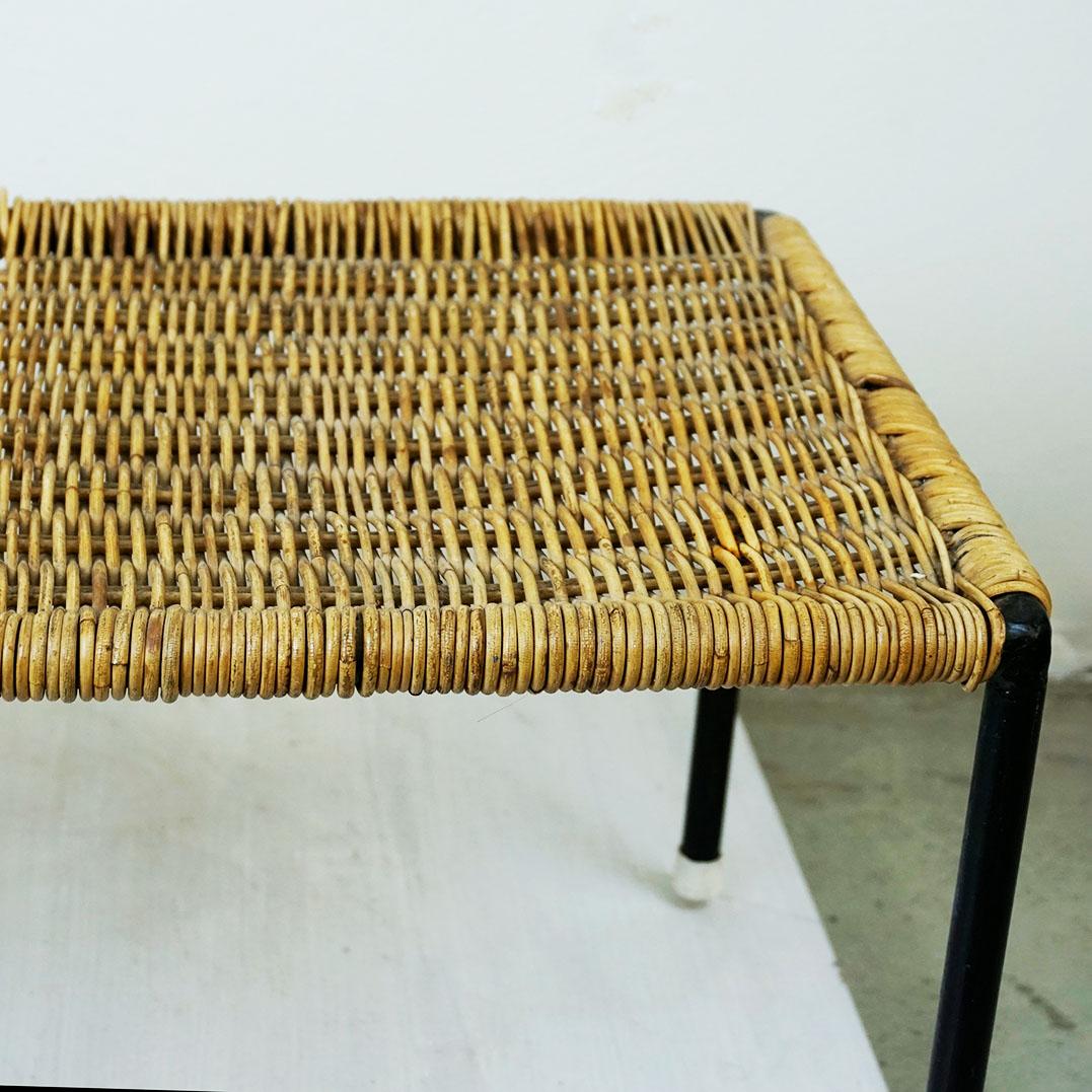 Blackened Austrian Midcentury Black Steel and Wicker Side Table by Carl Auböck For Sale