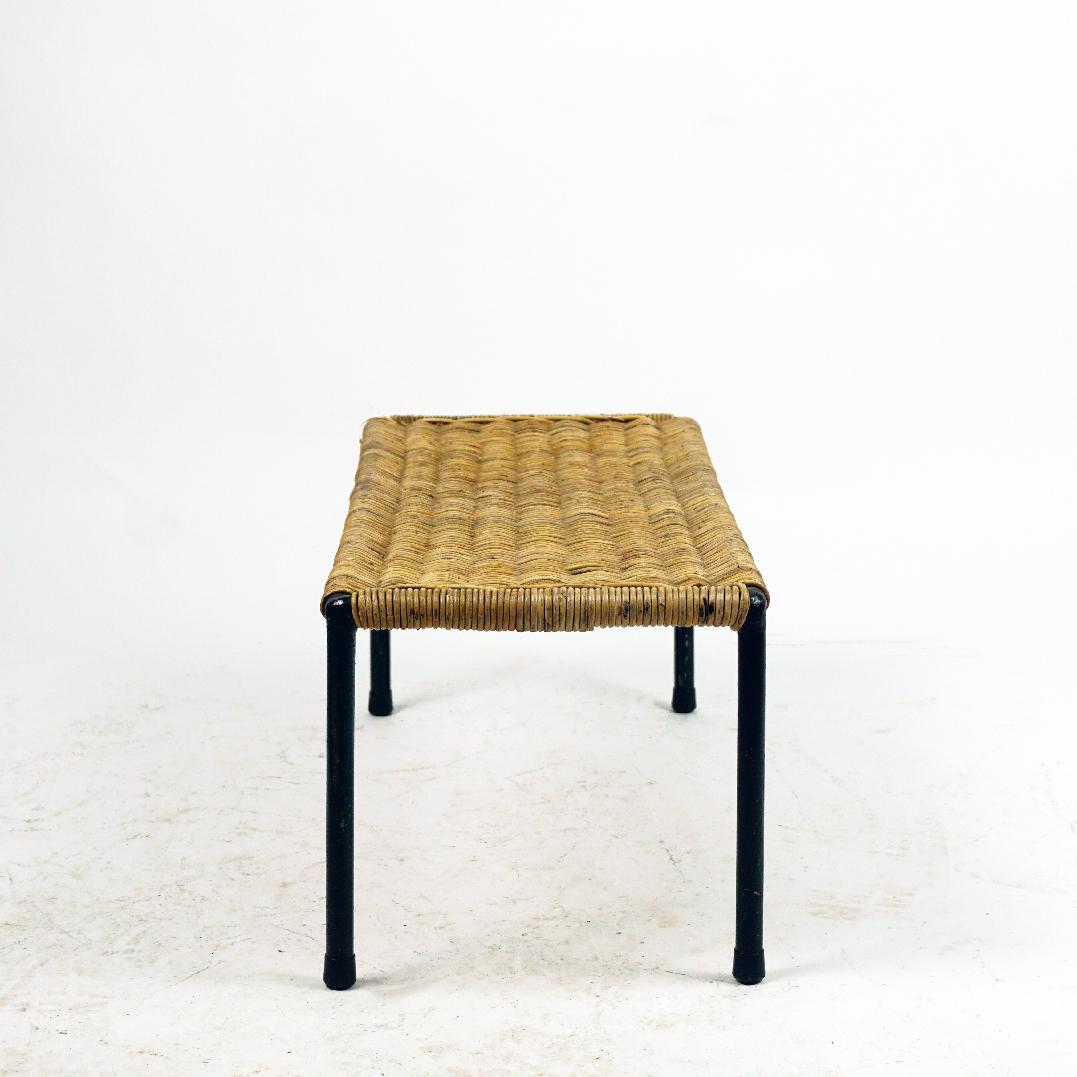 Mid-20th Century Austrian Midcentury Black Steel and Wicker Side Table by Carl Auböck For Sale