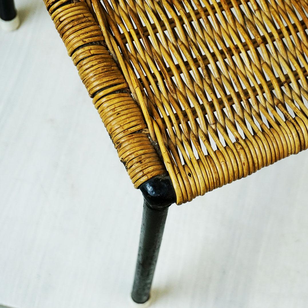 Austrian Midcentury Black Steel and Wicker Side Table by Carl Auböck For Sale 2