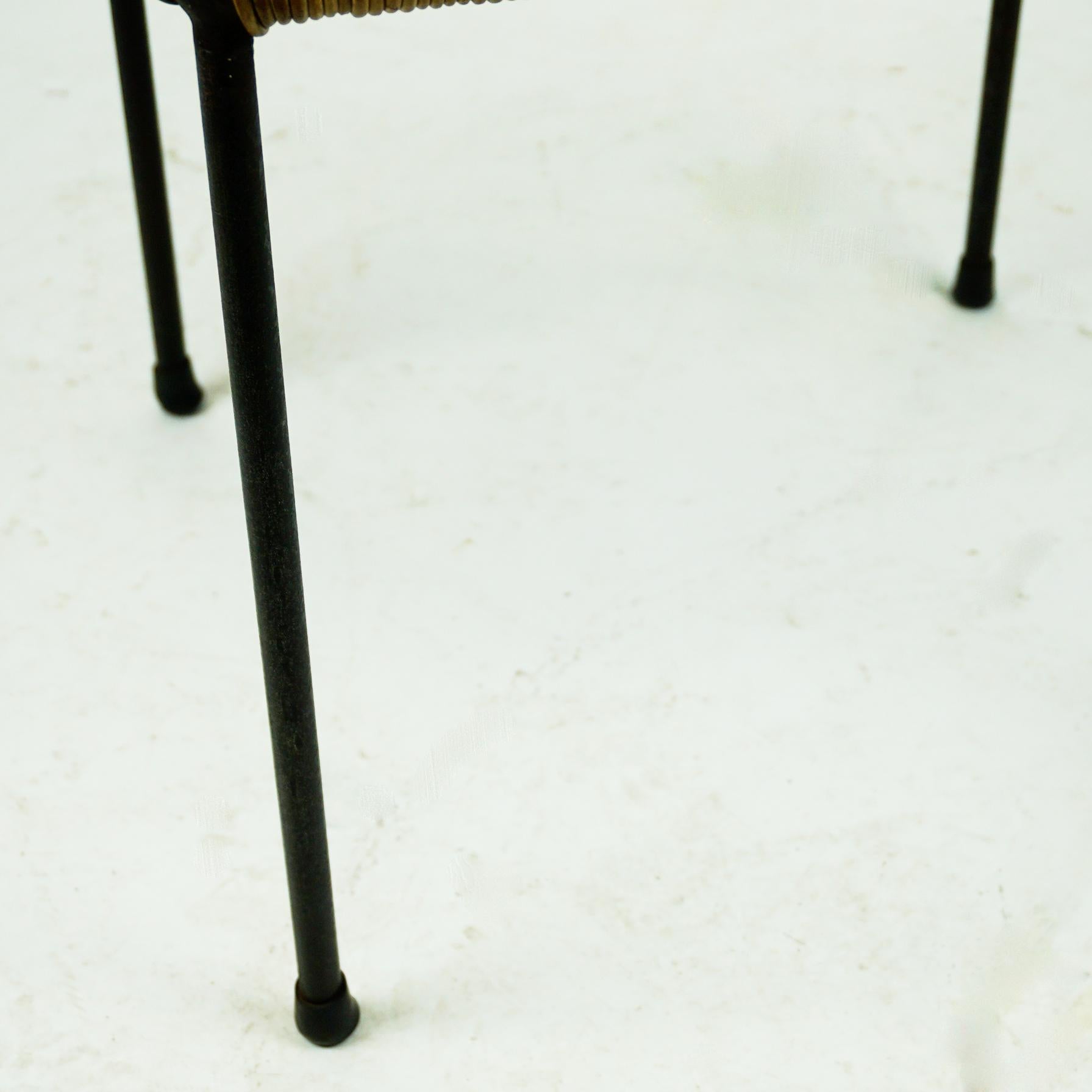 Austrian Midcentury Black Steel and Wicker Side Table or Stool by Carl Auböck 3