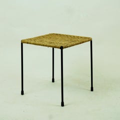 Austrian Midcentury Black Steel and Wicker Side Table or Stool by Carl Auböck