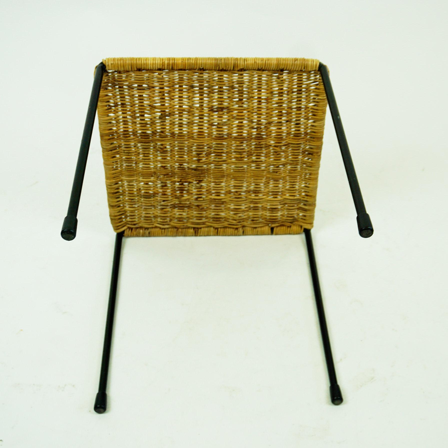 Austrian Midcentury Black Steel and Wicker Side Table or Stool by Carl Auböck In Good Condition In Vienna, AT