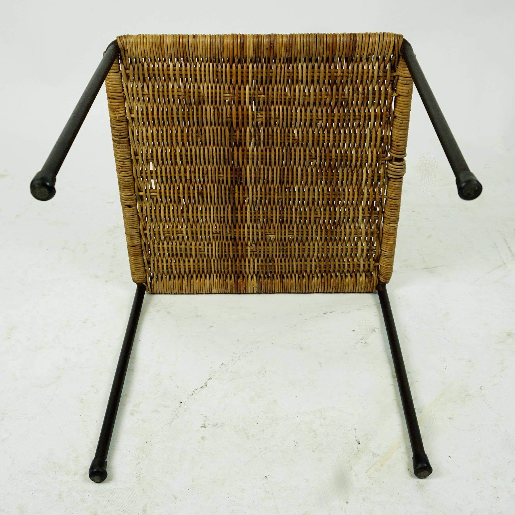 Mid-20th Century Austrian Midcentury Black Steel and Wicker Side Table or Stool by Carl Auböck