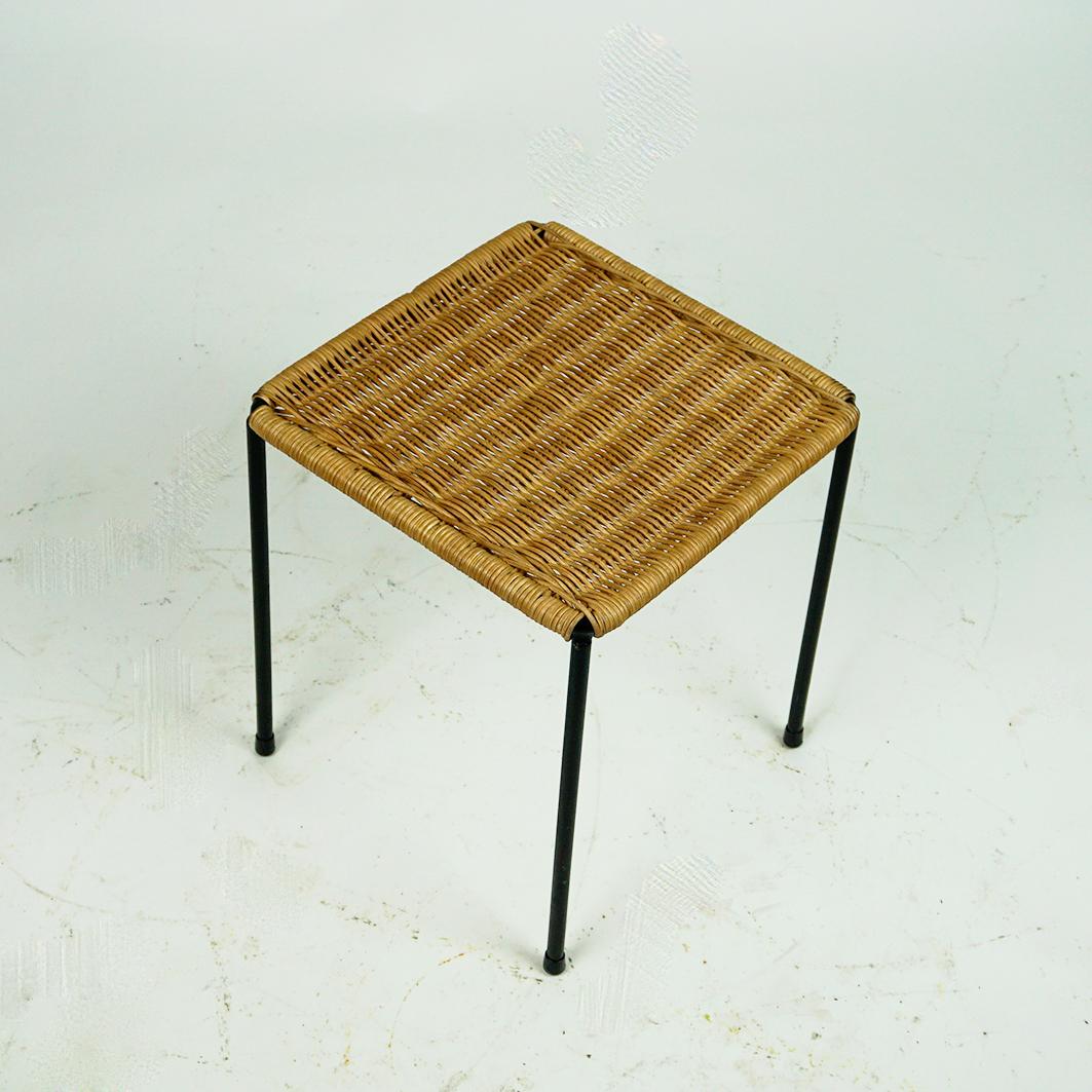 Mid-20th Century Austrian Midcentury Black Steel and Wicker Side Tables or Stools by Carl Auböck