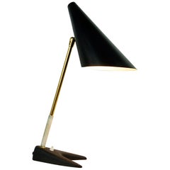 Vintage Austrian Midcentury Brass and Black Metal Table Lamp by J. T. Kalmar