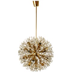 Austrian Midcentury Brass and Crystal Blowball Chandelier by Rupert Nikoll
