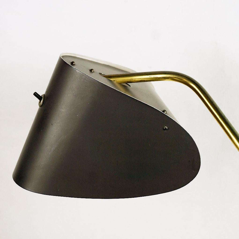 Mid-Century Modern Austrian Midcentury Brass and Grey Metal Table Lamp by Hagenauer Vienna For Sale