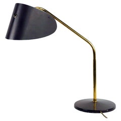 Austrian Midcentury Brass and Grey Metal Table Lamp by Hagenauer Vienna
