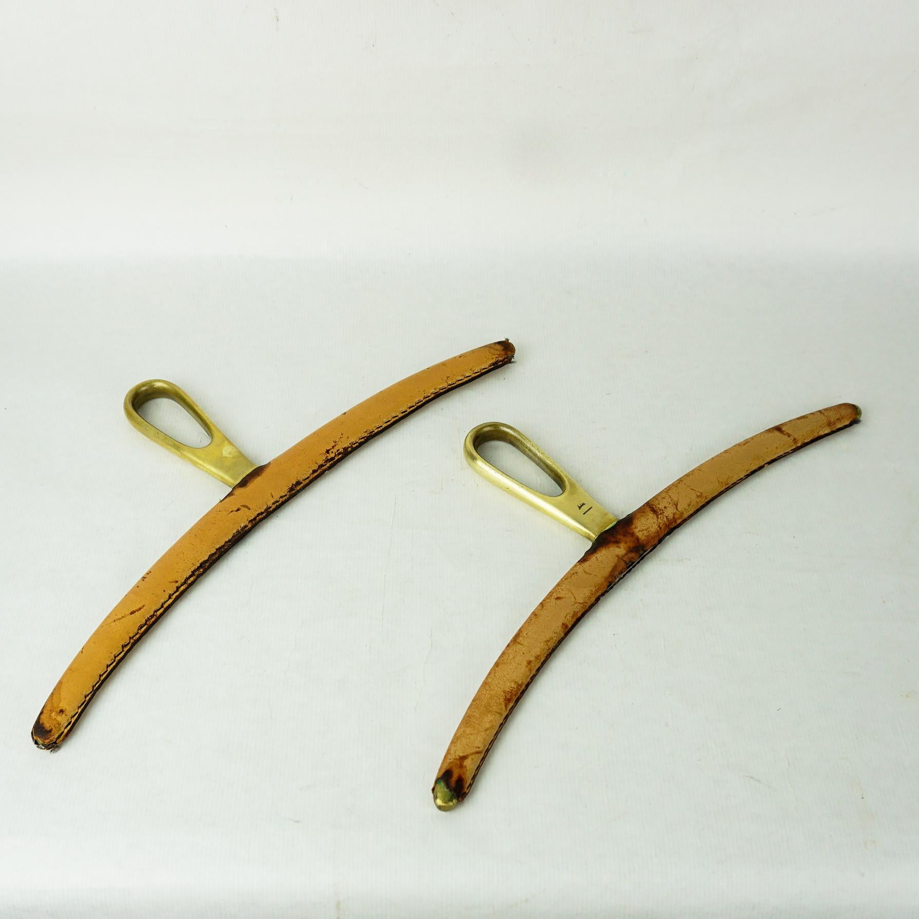 Mid-Century Modern Austrian Midcentury Brass and Leather Cloth Hangers by Carl Auböck For Sale