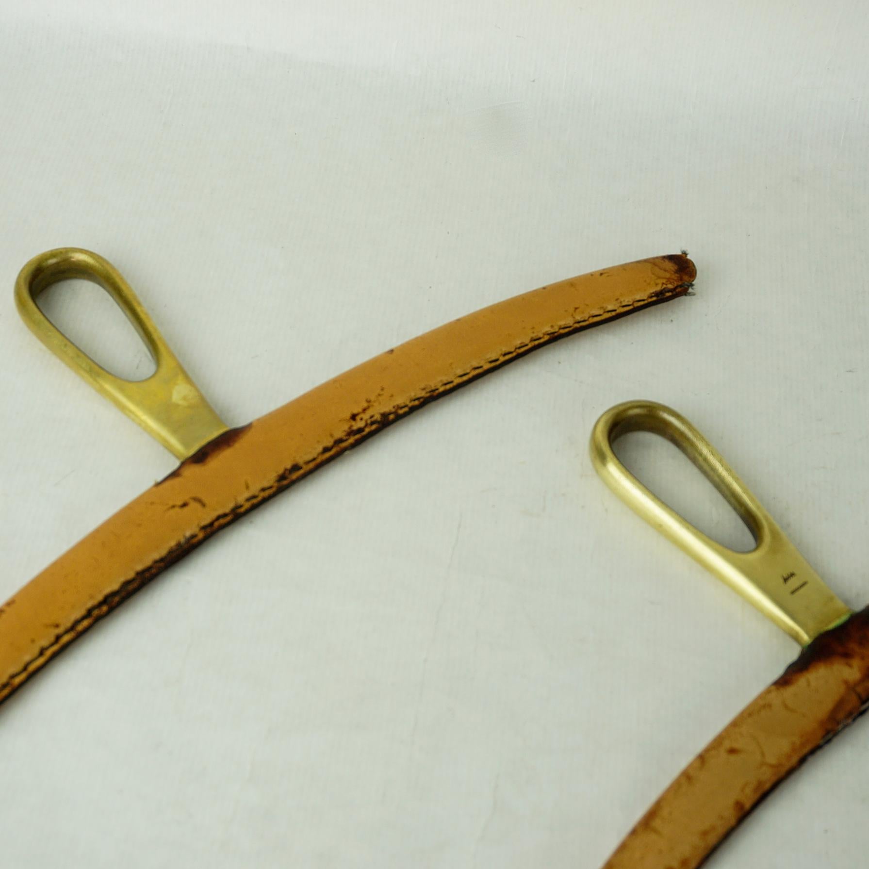 Mid-20th Century Austrian Midcentury Brass and Leather Cloth Hangers by Carl Auböck For Sale