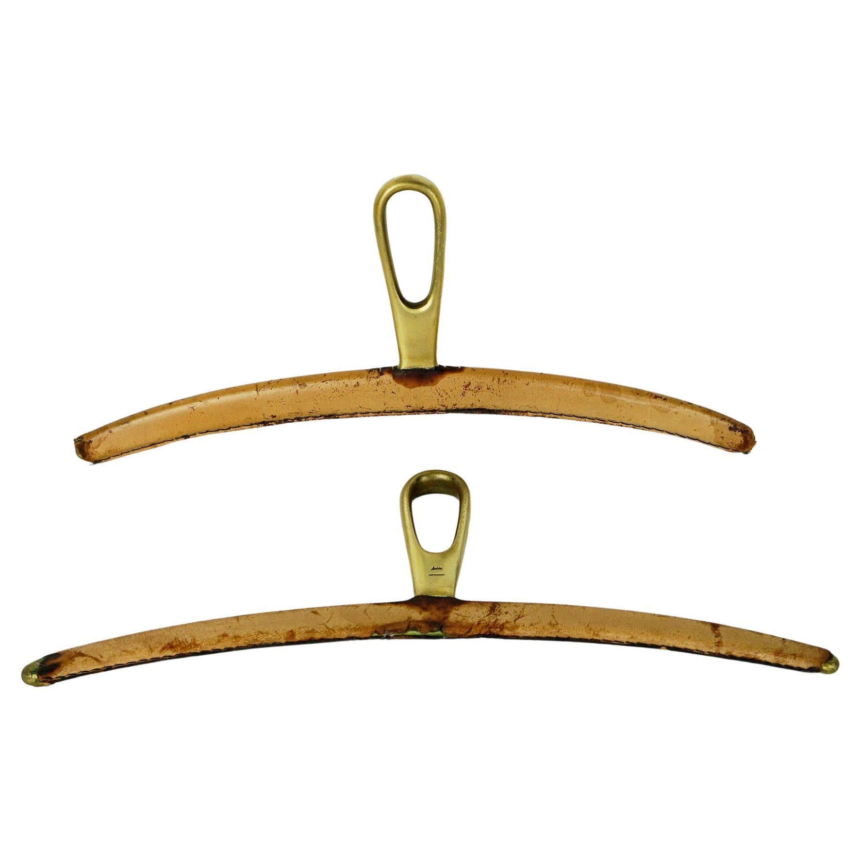 Austrian Midcentury Brass and Leather Cloth Hangers by Carl Auböck For Sale
