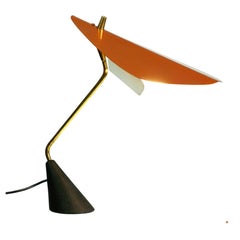 Vintage Austrian Midcentury Brass and Red Lacquered Metal Table Lamp by Hagenauer Vienna